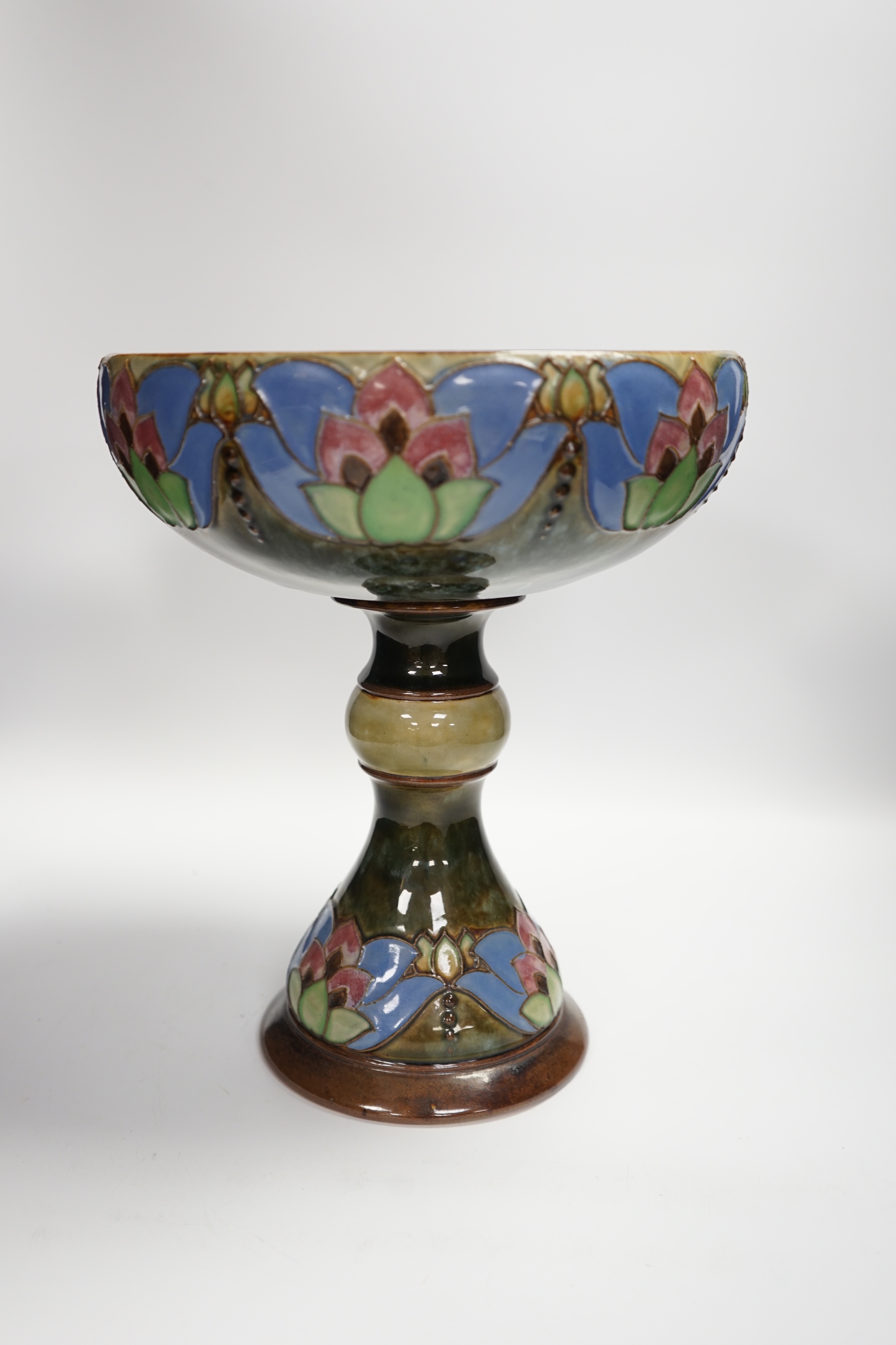 A tall Royal Doulton stoneware pedestal vase, 31cm